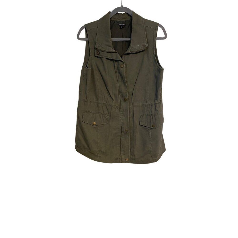 Hannah Women’s M Vest Olive Green Sleeveless Utility Vest With Pockets & Snap